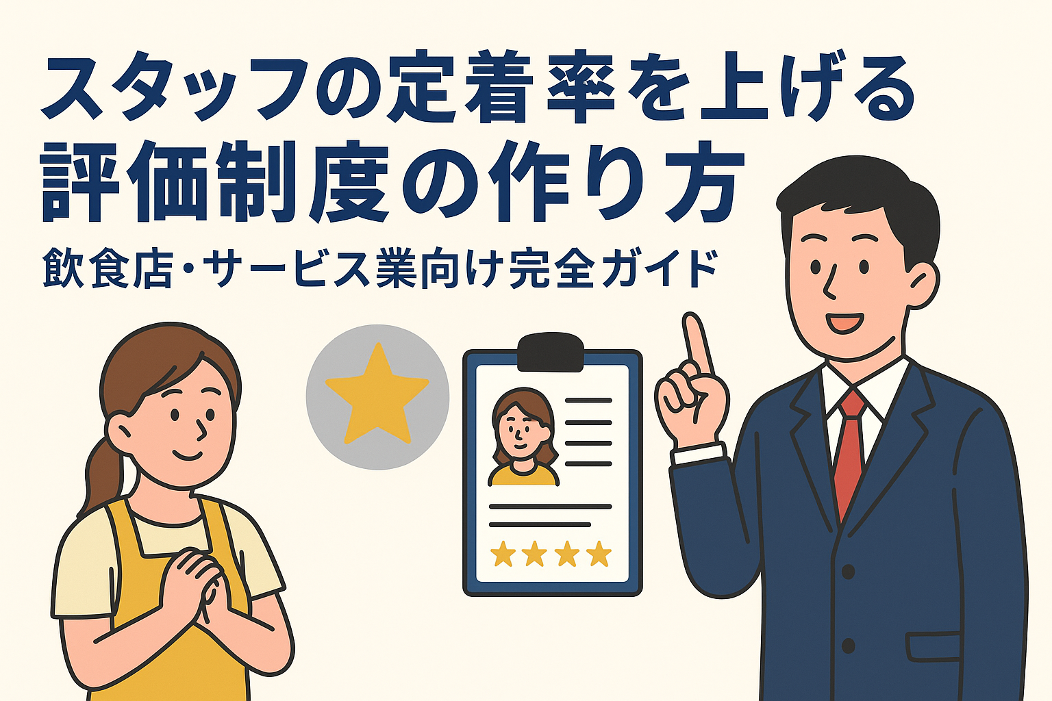 スタッフの定着率を上げる評価制度の作り方｜飲食店・サービス業向け完全ガイドのOGP